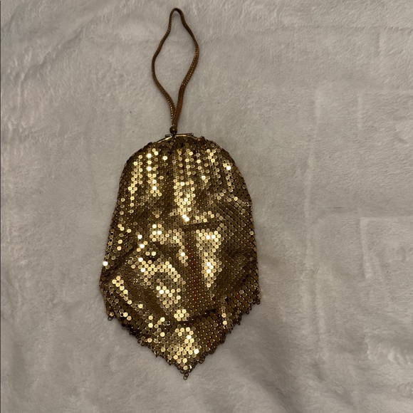 Gold Mesh & Rhinestones Compact Wristlet Purse